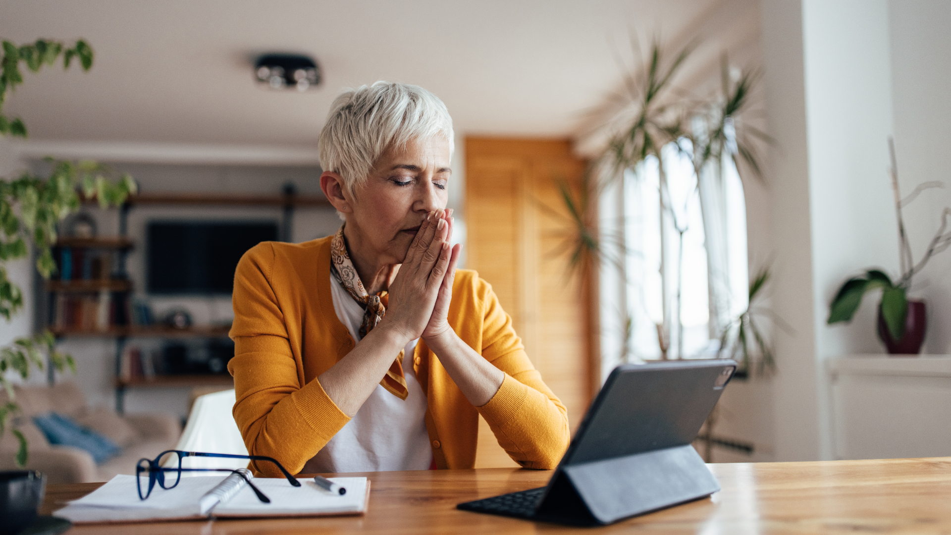 Tired Female Office worker Taking a breath